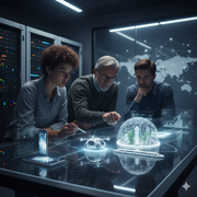 A group of experts having a discussion about technological innovation.